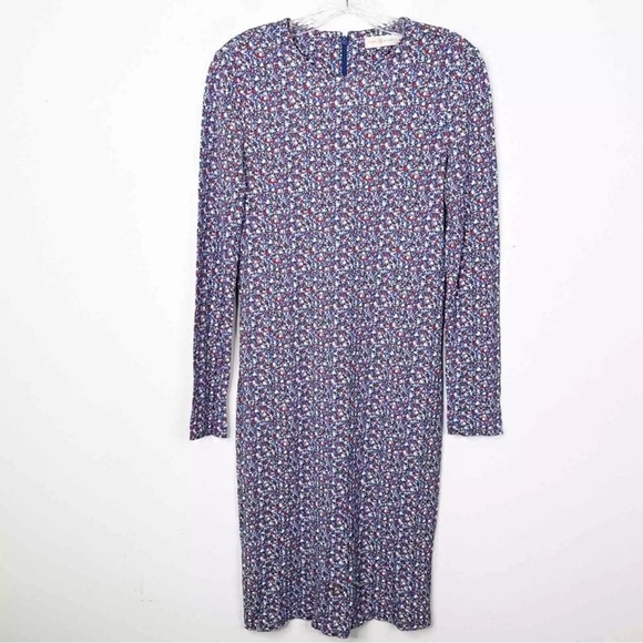 TORY BURCH Hudson Blue Print Long Sleeve Sheath Chrissy Dress Sz. Small - Picture 2 of 5